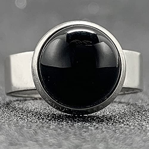 HGJH Ring Damen, Vintage Naturstein Schwarzer Achat Offene Ringe Für Frauen Klassische Ringe Für Damenhochzeitsgeschenke Einstellbar