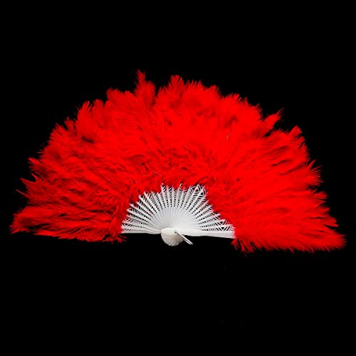 Jagowa 1 Piece Feather Fan Fluff Fan Hand-Operated Wedding Fan Delicate Elegant Party Fan Feather Fan Folding Fan Performance Dance Accessories Hair Fan (Red)