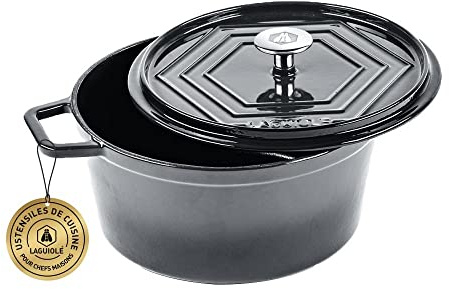 Laguiole - Cocotte en fonte émaillée ronde gris 26 cm - 4,8 L