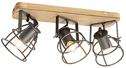Qazqa Verstellbarer Deckenstrahler, Deckenspot - Arthur - Dunkelgrau, max. 40W, Geeignet für LED, 43cm, Rechteckig, 3-flammig, Ideal als Küche lampe und Wohnzimmerlampe