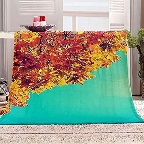 Kuscheldecke 80 x 150 cm 3D Ahornblatt Flanell Fleecedecke, Weich Warm Flauschig Decke Landschaft Wohndecke Decken für Sofadecke Couchdecke kuscheldecken für Kinder Erwachsene, Blanket