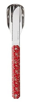 Akinod Gourmet Elegant Straight Bestick Med Magnetisk Insats (kniv, gaffel och sked) - magnetiskt rakt bestick 12H34 mod. MIRROR Bandana Rouge