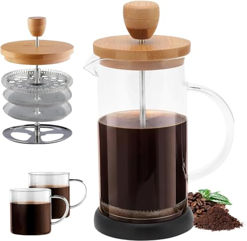 Topyond Cafetera De Prensa Francesa De Primera Calidad, Resistente Al Calor, Vidrio De Borosilicato Alto, Diseo De Bambú, Función De Filtrado, para El Hogar Y La Oficina(Large) Cafetera Italiana