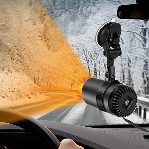 Portable Car Heater, 12V 150W Windshield Defogger and Defroster, 2 in1 Fast Heating Defroster, Plug in Automobile Windscreen Car Fan with Suction Holder for All Cars (Black)