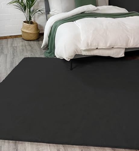 jilda-tex Teppich Überwurf Bettvorleger Felloptik Rabbit Deluxe 750 GSM Kunstfell Fellimitat (Schwarz, 160x230 cm)