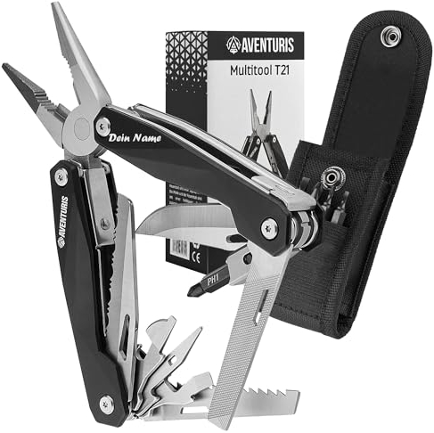 AVENTURIS® Multitool PEROSNALISIERT. Tolles Multifunktionswerkzeug als Fahrrad zubehör oder Outdoor Ausrüstung, ein Multitool Werkzeug als Herren Geschenke