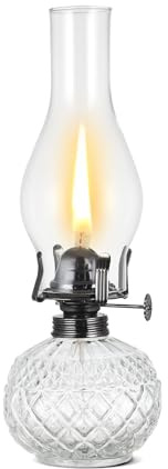 DNRVK Rustic Large Oil Lamp Vintage Glass Kerosene Lamp Antique Oil Lamps for Indoor Use Emergency Lighting Decor Hurricane Lamp with Black Metal Regulator Chamber Oil Lantern