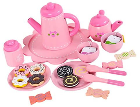 LALAFINA 1ensemble Set De Thé Simulation pour Garçon Fille Ensemble De Vaisselle De Pâtisserie Rose pour Jeux De Rôle Kettle Et Jouet Éducatif pour Développer Imagination Et Habilité