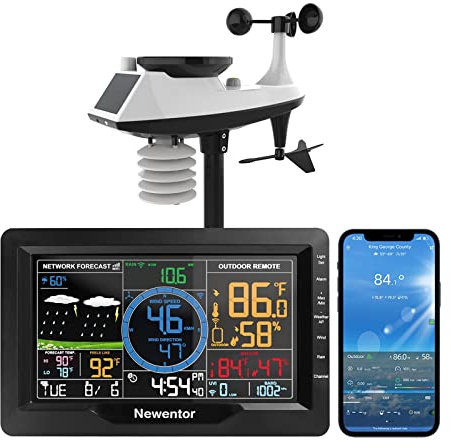 Station météo professionnelle, Thermomètre numérique hygromètre Internet capteur extérieur sans fil Station météo WiFi pluviomètre vitesse du vent température humidité Facile à configurer et à lire le