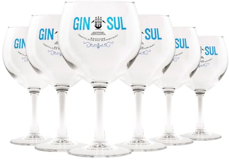 Gin Sul Gingläser 6er-Set - Gin-Tonic-Ballon-Gläser mit Aufdruck - Hochwertige, spülmaschinenfeste, bauchige Copa-Gläser für Drinks, Aperitifs, Cocktails - 19,5 x 10,9 cm - 620 ml | Hochwertige, spülmaschinenfeste und bauchige Copa-Gläser für Drinks, Aperitifs, Cocktails