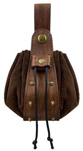 Vintage medeltida fuskläder väska, renässans dragsnöre bältespåse, viking cosplay bärbar myntväska, medeltiden tärningsväska för LARP Ren Faire kostymtillbehör, Brun, Brun A