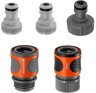 Gardena (18270-81) Raccordi per tubi flessibili a connessione rapida, 5 pezzi, Kit per tubo da giardino da 1,6 cm o 1,27 cm, collega rapidamente tubi da giardino, irrigatori, ugelli spray e accessori