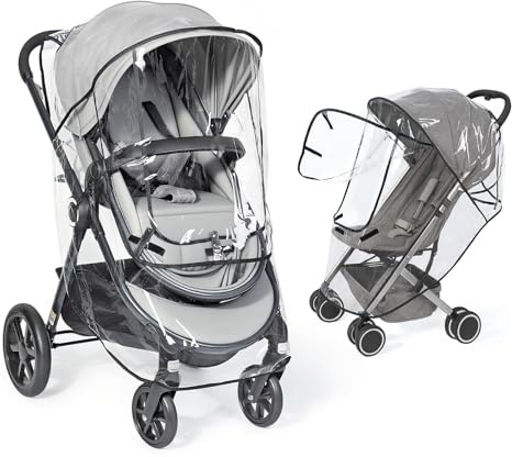 Universal Clear Stroller Rain Cover, No-zip Waterproof Stroller Cover - Food Grade EVA, Baby Travel Weather Shield, Breathable Rain Cover for Most Single Strollers, Joggers Accessories for Rain, Black