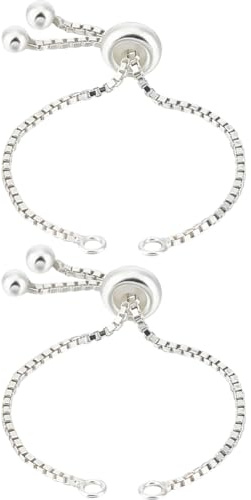 Beebeecraft 1 Box 2Pcs 925 Sterling Silver Adjustable Slider Bracelet Chain Italian Ball Bead End Chains with Stop Beads and Loop for Jewellery Bracelets Making
