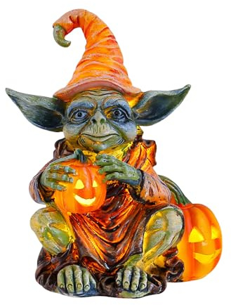 DZAY Halloween Deko Kürbislaterne mit LED Leuchtende Kürbisfigur,Halloween Dekoration LED Beleuchtet Draußen Innen Deko Figuren Wichtel Elf Kürbis Laterne Tischdeko,Party,Garten Dekofigur