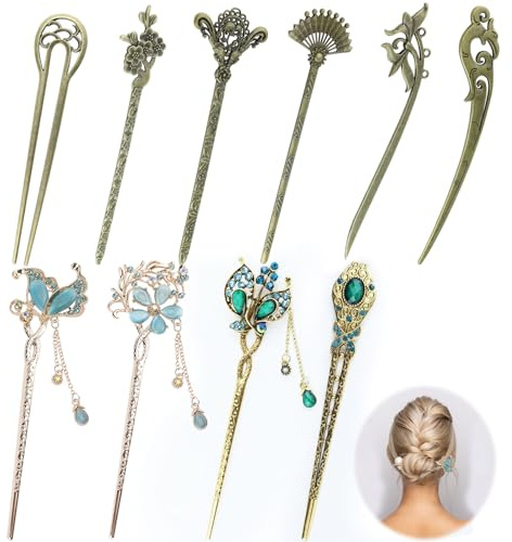 GZLFH 10 Stücke Haarnadel, Vintage Haarnadel, Chinese Hair Pin, Haarstäbchen Gold für Dekoratives Haar Feste Frisur Tägliche Haardekoration, Showfeier