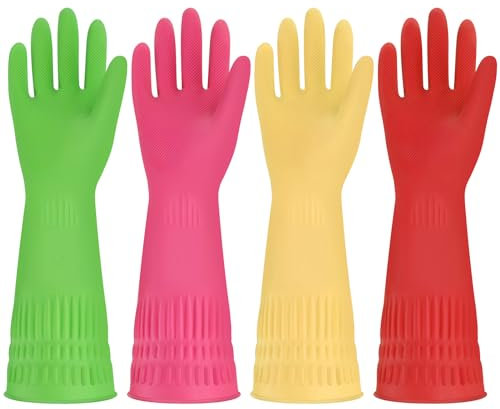 GSrenyu 4 Pairs Heavy Duty Rubber Gloves,Durable Kitchen Gloves with Non-slip Grip,Car Washing Gloves Suitable for Dish Washing,Household Cleaning,Gardening,Medium