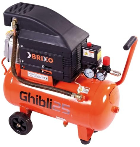 Compressore d’aria 25 lt carrellato, portatile, compatto, ad olio con manometro
