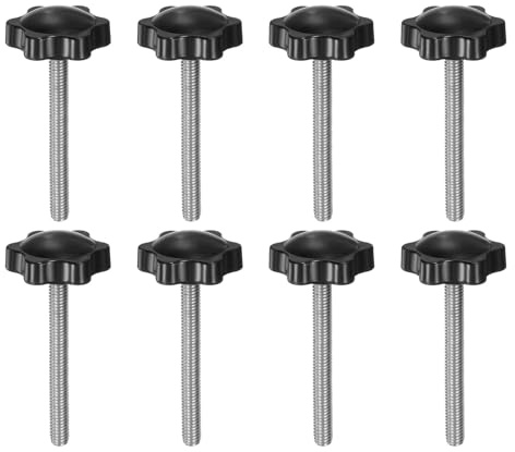 QUARKZMAN 8 Stück Rändelschrauben mit Sterngriff M6 x 60mm x 32mm Sterngriffschraube Kunststoff Knopf Edelstahl 304 Gewindebolzen Klemmschraube Sterngriffmutter Klemmknopf für Maschine