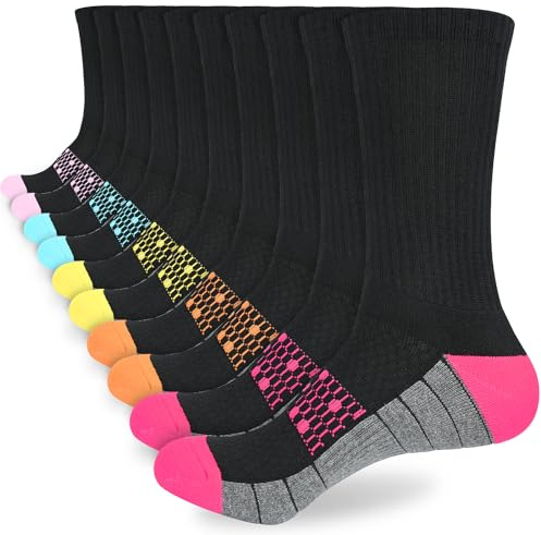 ouhos Womens Ladies Thermal Walking Hiking Work Socks Anti Blister Thick Warm Black Winter Sports Cotton Cosy Socks for Womens 4-7 Multipack Cushioned Non Slip Warm Crew Socks 5 Pairs