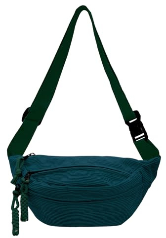 XSDSLS Bauchtasche Cord Umhängetasche Damen Hüfttasche Cord Crossbody Bag Gürteltasche für Outdoor Sport Reise Laufen Schule(Pfauengrün)