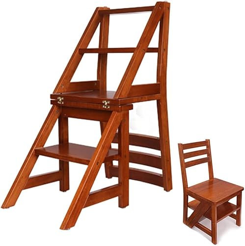 OZBME Step Stool,3 Tier Folding Eco-Friendly Water Paint Reinforced Hasp Ladder Stool Tongue and Groove Construction Step Without Wobportable Wooden Flat Sliding Ladder Body,Sturdy and Durable Wooden