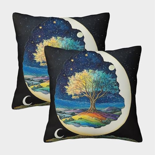 ZbOLi 2 Pack Eggshell Pillow Case 3D Rainbow Tree Printed Cushion Box Suitable for Home Living Room Decoration Car Pillow Case 40x40cm