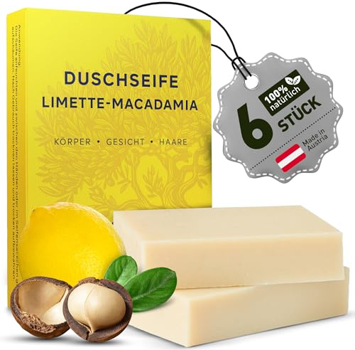 larum sports feste Duschseife Männer 3 in 1, Limette-Macadamia, 6x 85g | Festes Shampoo, feste Seife, Seife Stück, für Haare Körper Gesicht, Naturseife, Körperseife, festes Duschgel Männer