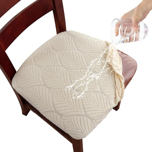 Laurraine wasserdichte Sitzbezüge 4er Set – High Stretch Sitzkissen, Herausnehmbar & Waschbar für Bankett, Küche, Hotel (gebrochenes Weiß)