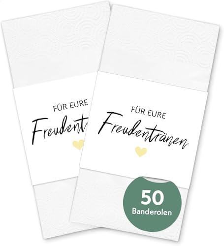 VINEST 50 Stück Freudentränen Taschentücher Banderole, Freudentränen Deko Hochzeit, Gastgeschenke Deko mit Aufkleber (Taschentücher nicht enthalten)