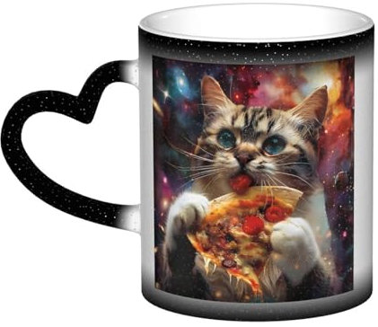 ZORIN Coffee Milk Tea Ceramic Mugs Ceramic Heat Sensitive Color Changing Coffee Cups Universe Cat Milky Way Novelty Starry Sky Tea Mug for Office Home Morning Drink Valentine's Day Mother's Day Black