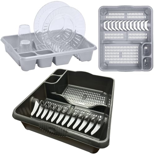 STORM TRADING GROUP Plastic Cutlery Dish Drainer Racks | for Kitchen Counters Large Strong Holders With Integral Handles