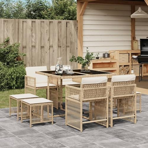 IKAYAA Rattan Gartenmöbel Set mit 8 Gartenstuhl Garten Sitzgruppe 8 Personen Polyrattan Sitzgruppe Essgruppe Outdoor Sitzgarnitur Gartengarnitur Rattanmöbel -Beige-9-tlg