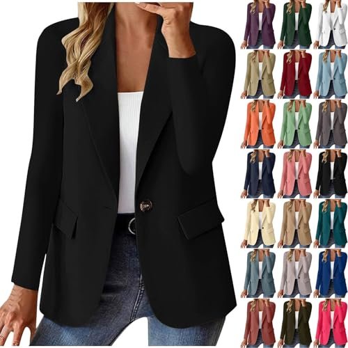 Générique Blazers Femme Chic et Élégant Veste Blazer Coton Grandes Tailles Manches Longues Classique pour Bureau Travail Soirées Tailleur Femme Manches 3/4 froncées Style Décontracté