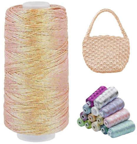 LEREATI Metallic Häkelgarn für Taschen, Makramee Garn 1mm x 475m Polyester Glitzergarn, Häkelgarn zum Häkeln Taschen, Körbe, Hut, Dekoration, DIY Bastelarbeiten (Hell Orange)