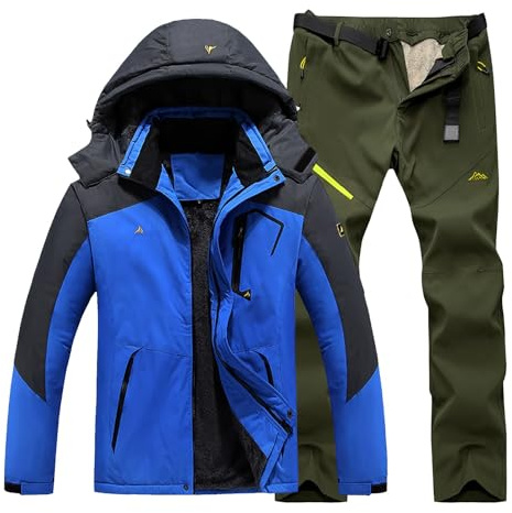 Conjunto de dos piezas para esquí para hombre, traje de esquí impermeable para hombre, resistente al viento, conjunto de snowboard al aire libre, chaqueta de softshell casual con bolsillos y