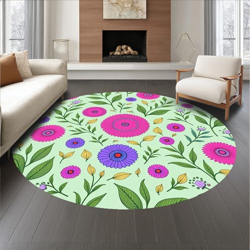 ODIKA Flatwoven High Traffic Area Rug 6, Blossoming Garden Latch Hook Cushion Needlework Project, Non Slip, Stain Resistant, Washable Area Rugs for Living Room, Bedroom (Pink, 6)