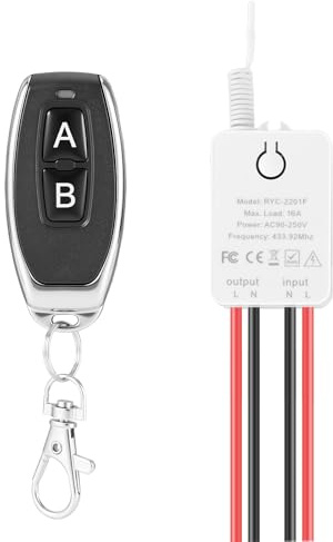 Funk-Wandschalter Set mit Empfänger, 1x Sender & 1x Empfänger mit Klemmen, 30m Reichweite, kabellos, 3000W, 230V, weiß – Ohne Verkabelung
