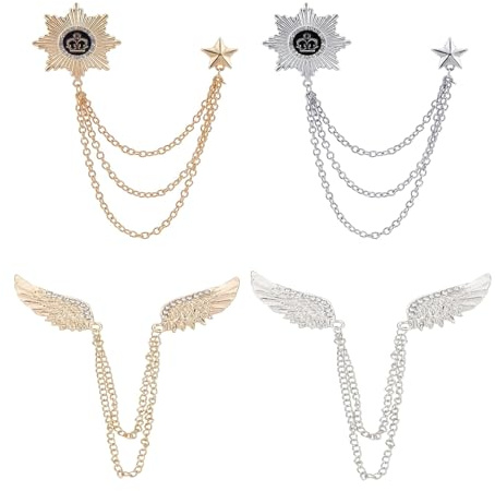 4 piezas Broche Traje Hombre, Accesorios Bufanda Agujas de Clip, Metal Blusa Clips, Broche Diamantes Corona, Alfileres De Solapa, para Mujer Hombre, Regalo del Día del Padre, Oro, Plata