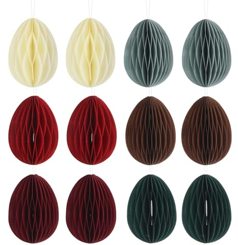LEIMEND 12 Stück Ostereier zum Aufhängen 3D Ostereier Deko | Ostern Osterei Set für Osterstrauß Osterbaum Osterzweige Frühlingsdeko Ostern Deko