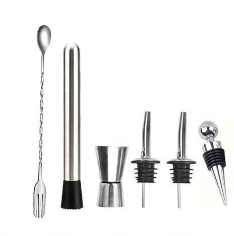 Juego de coctelera acero inoxidable con soporte, kit barman que incluye Jigger y Muddler