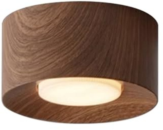 Medium Stone Led Ceiling Lamp - Cylindrical Surface Mounted Downlight for Bedroom, Living Room, Kitchen & Office - Detachable & Replaceable Light Source Walnut Wood Color Small
