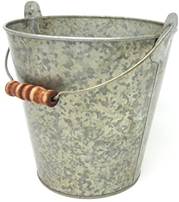 Shophaus24 Eimer Metall Zink antik Optik, Henkel und Holzgriff. H 17,5cm. 1 Stück