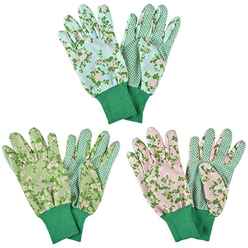 Esschert Design Gartenhandschuhe mit Rosendruck, 12 x 10 x 26 cm, farbig sortiert, mit Bund, mit Noppen, Grundfarbe grün