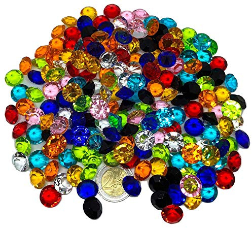 CRYSTAL KING 200 Stück 15mm große Bunte Deko-Diamanten Brillianten bunt klar basteln Gltzersteine Schmuck-Steine Strass-Steine Streu-Deko Tisch-Deko