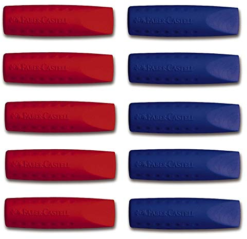 Faber-Castell Grip 2001 Radiergummi-Bleistiftaufsatz, 10 Stück, 5 rot und 5 blau
