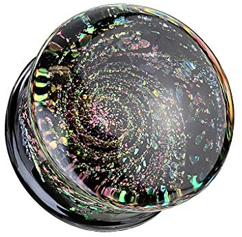 beyoutifulthings Ohr-Plug Funkelnde Galaxie Ohr-Piercing Ohr-Schmuck Glas Tunnel Double Flare Sattel-Verschluss Schwarz Bunt 8-16mm