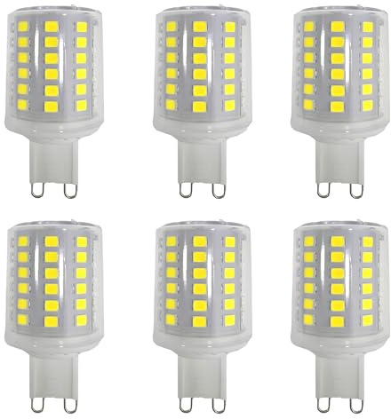 HUAMu G9 9W LED-Leuchtmittel,kein Flackern,9W entspricht 90W Halogenlampen,900lm,6000K Kaltweiß,AC220–240V,G9 Energiesparlampe,360 °Abstrahlwinkel,6er-Pack