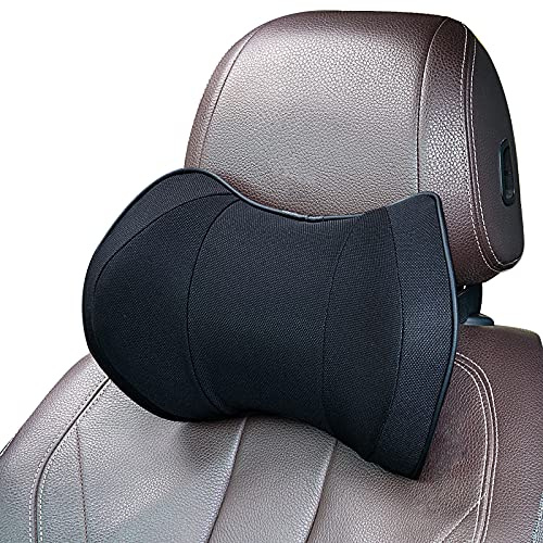 Auto Kopfstütze Kissen Memory Foam - Autositz Nackenkissen zum Fahren, Komfortabel, Atmungsaktiv, Schwarz | Schwarz, Atmungsaktiver Waschbezug, Lindert Müdigkeit, Kopfkissen für Schlaf & Erholung