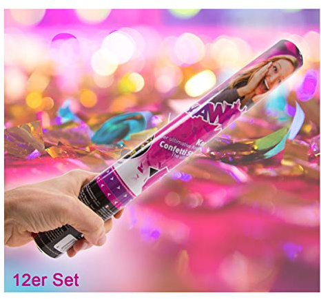 12er Set Konfettikanone/Konfettishooter/Party Shooter/Party Popper - 30 cm (Metallic-Konfetti) für Party, Hochzeit, Geburtstag, Junggesellenabschied und Karneval